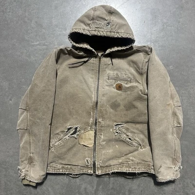 Vintage Carhartt Jacket Mens Large Tan Sherpa Active Coat Duck J141 266 Distress - Image 1 of 4
