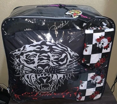 Ed Hardy QUEEN Set Tigres y Edredón Estampado Logo, Fundas, Hojas Calaveras y Rosas, Almohada Foto 1 de 4