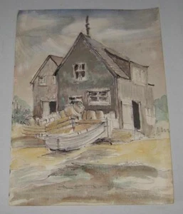 JEAN HOGAN MAINE BOOT HAUS LANDSCHAFT DENKMALGESCHÜTZTES GEMÄLDE - Bild 1 von 1