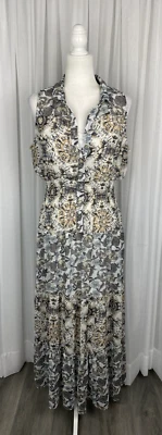 Figueroa & Flower Women's Sz L White Blue Beige Floral Sleeveless Maxi Dress - Image 1 of 4