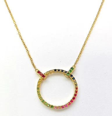 HSN Rarities Sterling Silver Ruby, Tsavorite & Multi-Sapphire Circle Necklace - Image 1 of 4