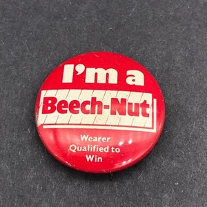 "Vintage I'm A Buchennuss Pin Pinback Knopf Werbung ""Träger qualifiziert zu gewinnen" - Bild 1 von 4
