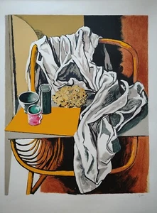 RENATO GUTTUSO-"DRAPPO BIANCO SULLA SEDIA"(1984)-DIM. 63x86-LITOGRAFIA A COLORI - Foto 1 di 8