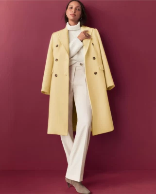 NEW ANN TAYLOR $258 PALE YELLOW WOOL BLEND CHESTERFIELD COAT SZ L LARGE - Image 1 of 4