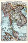 Thaïlande, Birmanie, Cambodge, plan, carte.. Lithographie antique...1904