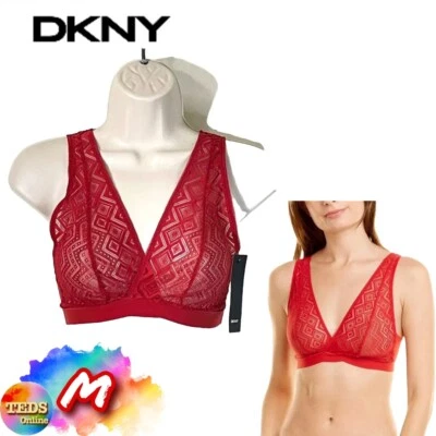 NUEVO CON ETIQUETAS DKNY Mujer Talla M Bralette de Encaje Puro Ladrillo DK7596 $34 Foto 1 de 4
