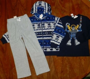 Pants Set 3pc Gray Fleece Hoodie Skull Navy Gymboree Boy sz 6 New - Picture 1 of 3