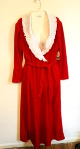 NWT Vintage Suzy Woman Large Wrap Robe Red Velour White Satin Collar Pockets - Picture 1 of 10