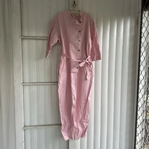 Arpel Jumpsuit Womens 8-10 Pale Pink Tapered Cropped Waist Tie Vintage Retro - Picture 1 of 19