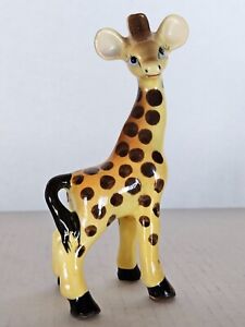 Vintage Giraffe Figurine Ceramic Made in Japan Yellow Brown Spots 5.5" Tall CUTE