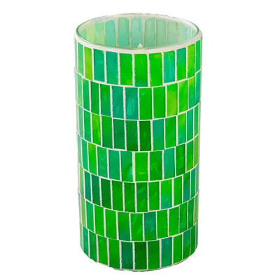 Bright Green Mosaic Hurricane Candle with LED Light and Moving Flame -Brand New - Image 1 of 2