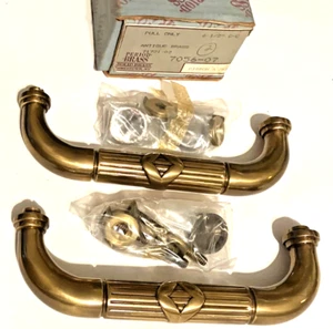 NOS-PERIOD BRASS Qty.2 - 6-1/2” CC. Cabinet Pull Solid Antique Brass Appliance - Picture 1 of 7