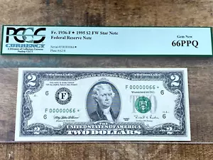 $2 1995 FRN 1936-F* Atlanta STAR PCGS 66PPQ - 00000066* LOW SERIAL 66 STAR - Picture 1 of 2