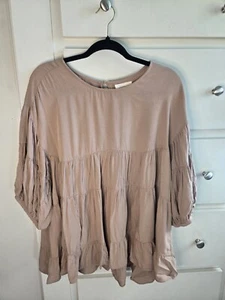 Melloday  tan brown Blouse Size Small Boho Flowy balloon sleeve - Picture 1 of 11