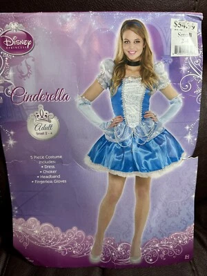 NOVO Vestido Cinderela Adulto Pequeno 2-4 Fantasia de Halloween Princesa Disney 5 Peças - Imagem 1 de 4