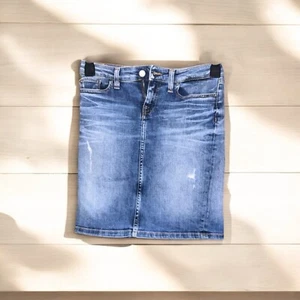 Tommy Hilfiger Mini Skirt Distressed Blue Jean Denim Women’s 4 American UK 8 - Picture 1 of 7