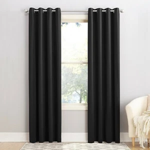 Sun Zero Barrow Energy Efficient Grommet Curtain Panel, 54" x 63", Black - Picture 1 of 5
