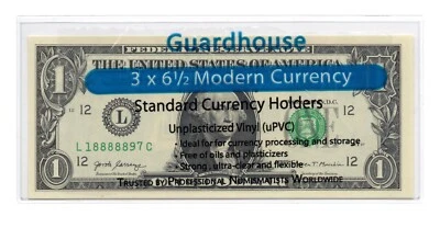 1 - GUARDHOUSE MODERN CURRENCY HOLDER - 3 x 6.5 - UNPLASTICIZED 7 mil SLEEVE