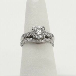 Art Deco Style 14k White Gold Curved Wedding Band Engagement Ring Enhancer Sz7