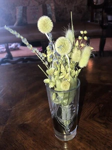 Etched Glass Vase w Amber Accents 5” High - Picture 1 of 6