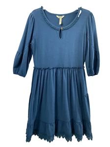 Matilda Jane Dress Womens Medium Prairie Ruffles Fit Flare Cottagecore Blue Lace - Picture 1 of 12