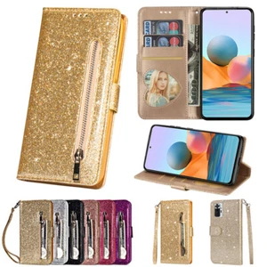Funda Cartera Brillo Cremallera Tarjeta Abatible Cubierta para Xiaomi Redmi Note11s/10s/9s/8 Pro/8T - Imagen 1 de 33