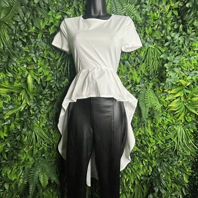 Blusa corta San Joy Tops Mujer Pequeña Blanca Peplum Dobladillo Alto Bajo 0222 Foto 1 de 4