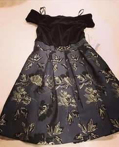 eliza J Contrasting Puffy Off Shoulder Cocktail Midi Dress Sz 6 - Picture 1 of 5