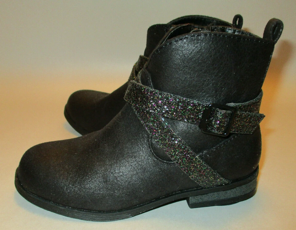 New Okie Dokie Lil Belina Toddler Girl 5 Side Zip Black Sparkle Strap Ankle Boot - Image 1 of 4
