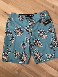New Volcom Size 30 MANIC 2 Boardshorts Swim Tropical Blue print - Picture 1 of 5