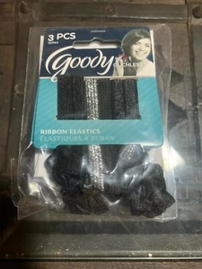 Goody Ouchless Ribbon Elastics Hair Tie, 3 Pcs #06965 Black & Silver (LOT OF 3) - Picture 1 of 6