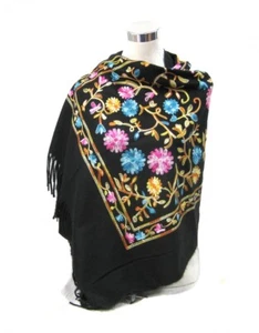 Women Floral Embroidery Tassel Cashmer Blend Winter Scarf Shawl Pashmina 6701 - Picture 1 of 14