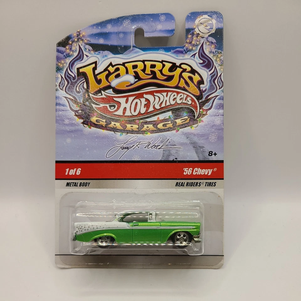 HOT WHEELS LARRY'S GARAGE CHRISTMAS '56 CHEVY GREEN HAPPY HOLIDAYS - Image 1 of 4