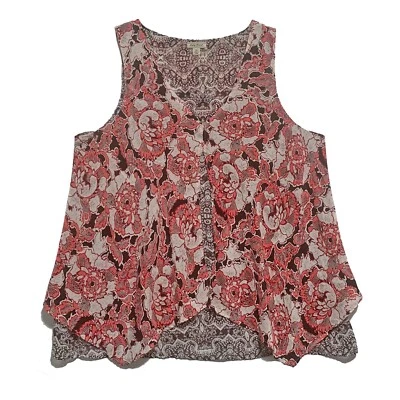 Top sin mangas Lucky Brand, multicolor, 2 estampados, 100 % seda en capas, talla 1X Foto 1 de 4