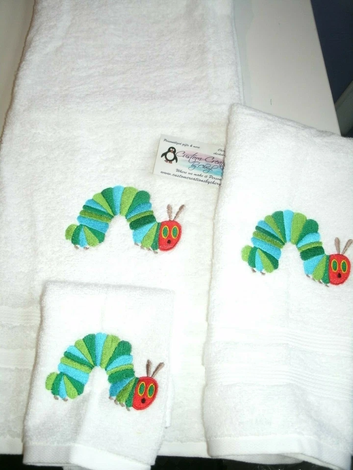 Caterpillar Personalized  3 Piece Bath Towel Set  Your Color Choice  - Image 1 of 1