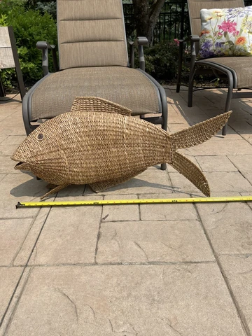 Vintage Rare Wicker Wall Hanging Split Tail Bass Handmade Cover