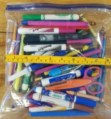 Gallon bag of Misc school art supplies markers crayons pencils scissors - Image 1 of 4