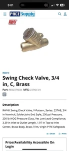 RWV Swing Check Valve, 3/4 in, C, Brass RED237AB34/237AB 3/4 - Picture 1 of 4
