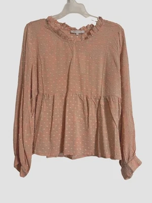 Olivaceous Textured Blouse Raw Round Neckline Orange Size Large Rayon NWT Anthro - Image 1 of 4