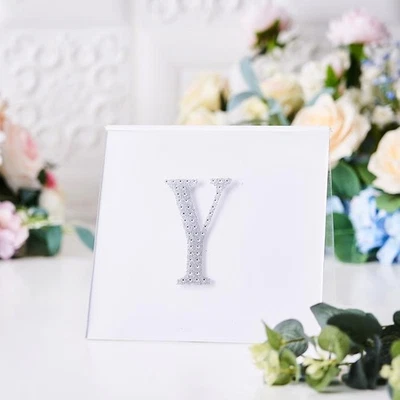 4" de altura PRATA letra Y strass autoadesivo adesivos preciosos suprimentos para casamento - Imagem 1 de 4