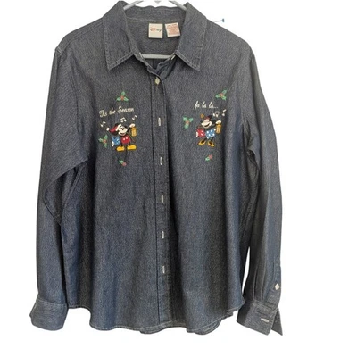 Disney Store Vintage Cambray Denim Vacaciones Camisa Bordada Manga Larga Grande Foto 1 de 4