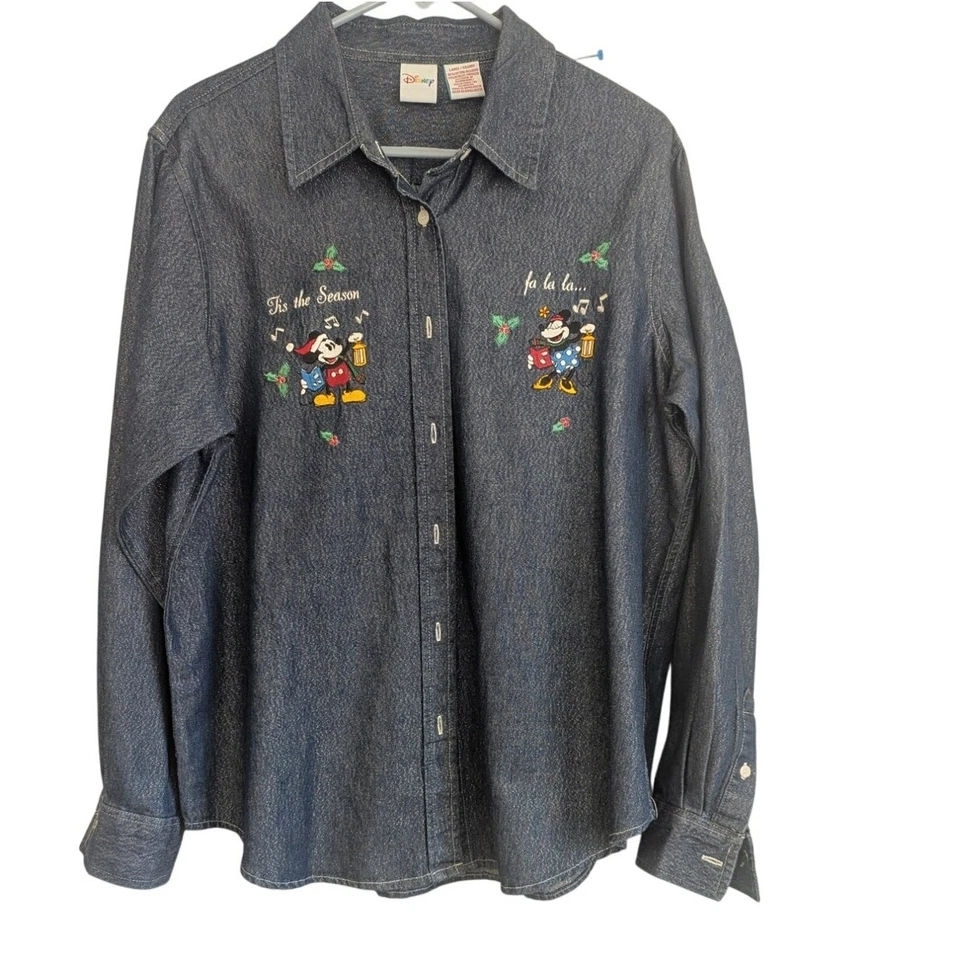 Disney Store Vintage Cambray Denim Vacaciones Camisa Bordada Manga Larga Grande Foto 1 de 4