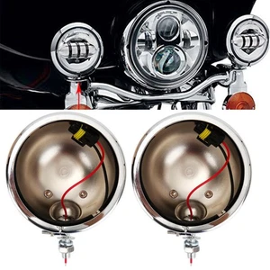 Pair 4.5" Motorcycle LED Fog Passing Lights Auxiliary Lamp Chrome Housing Bucket - Picture 1 of 7