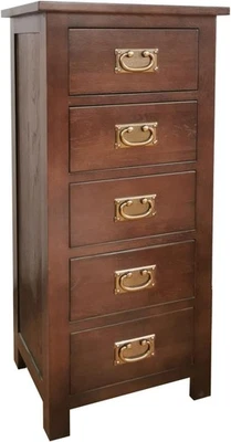 Chest of Drawers OAK 5 Drawers Cabinet Narrow Storage Organiser Unit with-Walnut - Image 1 of 4