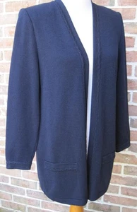 Cárdigan chaqueta larga St John Basics azul marino frente abierto ribete festoneado talla 8 - Imagen 1 de 9