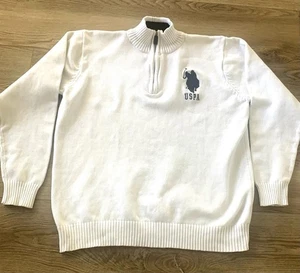 U.S. Polo Assn Sweater Mens XL White Quarter Zip Mock Neck Pullover USPA Logo - Picture 1 of 13