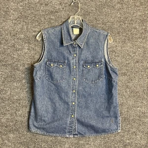 Vintage Rough Rider Womens Sleeveless Western Shirt Sz Medium? Denim Pearl Snap - Picture 1 of 9