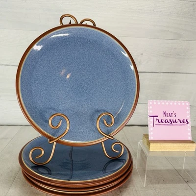 Denby JUICE BERRY Blue Terra Cotta Outside England 10.5" Dinner Plates Set of 4 - Image 1 of 4