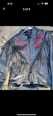 Hot Leather Fringe Rose Leather Jacket with Matching Chaps - Image 1 of 4