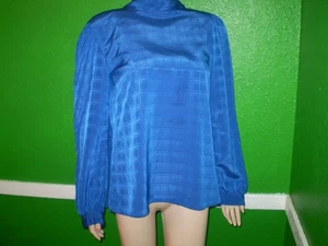 JH COLLECTIBLES BACK BUTTON TIE BOW SCARF SHIRT TOP SUIT BLOUSE VTG 4 SMALL BLUE - Picture 1 of 1